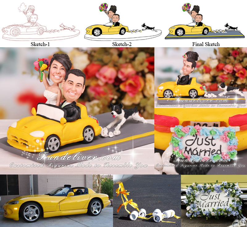Couple in Car Wedding Cake Topper